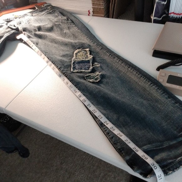 Levi's 518 Superlow Boot Cut Jeans Women Junior 11M Med Wash Distressed Patches - Picture 8 of 9